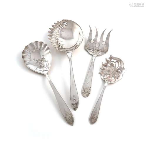 A collection of four silver serving pieces, by A. E. Holder,...