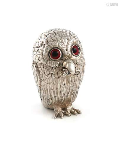 A Victorian novelty silver owl inkstand, by George Richards ...