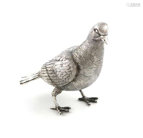 A modern Italian silver model of a pigeon, modelled in a sta...