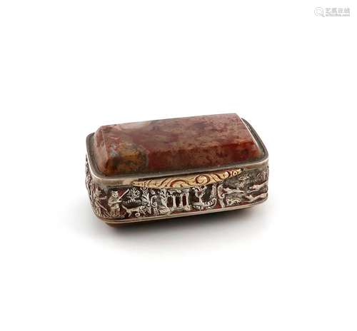 A 19th century silver and hardstone snuff box, unmarked circ...