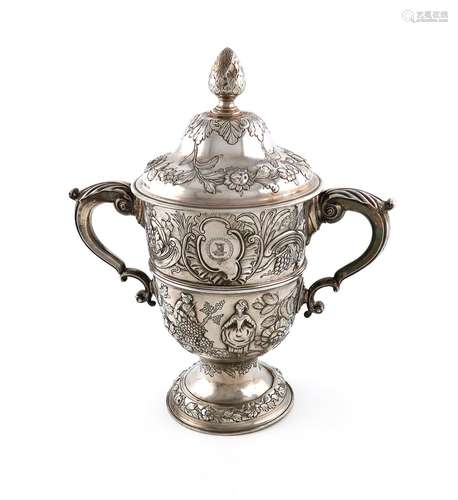 A mid 18th century Irish silver two-handled cup and cover, b...