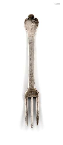 A James II silver Trefid fork, makers mark worn, London 1686...