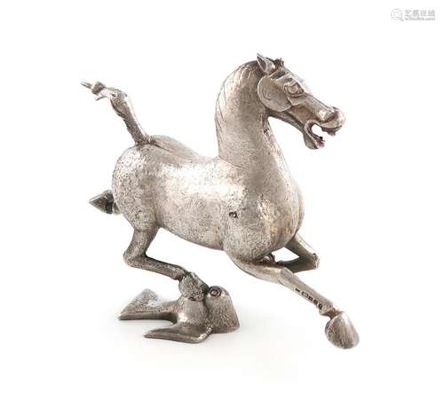 A modern silver model of the Flying Horse of Gansu, makers m...