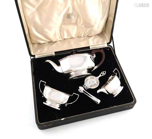 A three-piece silver tea set, by The Adie Brothers, Birmingh...