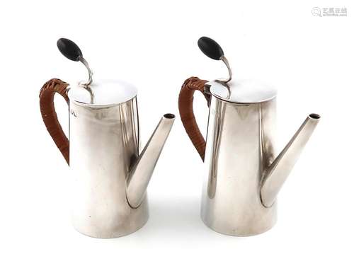 A pair of late-Victorian silver small coffee pots, makers ma...