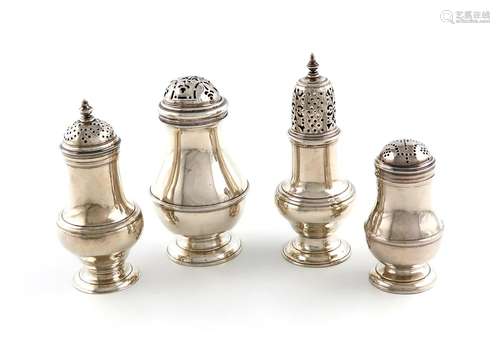 A small collection of four George I/II silver casters, vario...