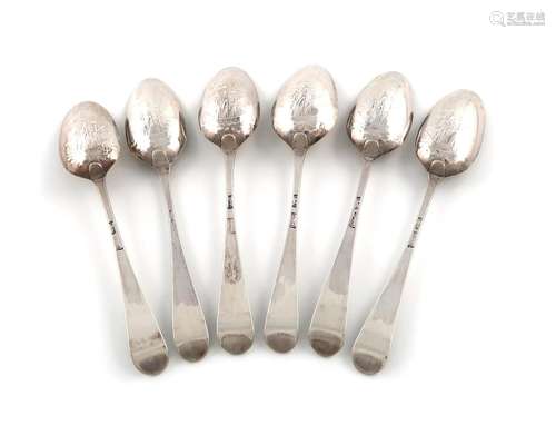 A matched set of six mid 18th century silver Hanoverian patt...