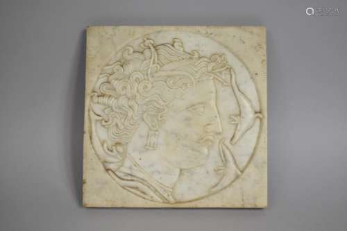 An Art Deco Continental Carved Marble Plaque, Side Portraits...