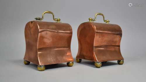 A Pair of 19th Century Copper Money Boxes of Bread Loaf Form...