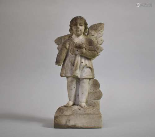 A Weathered Carrera Carved Marble Angel, 31cms High, with Lo...