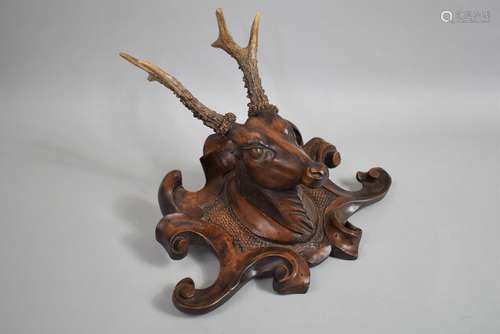 A 19th Century Black Forest Carved Walnut Deers Head Trophy ...