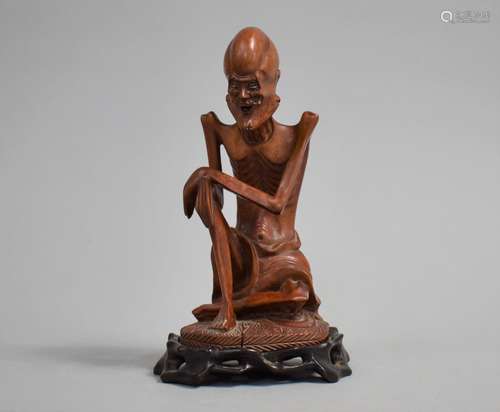 A 19th Century Chinese Carved Boxwood Figure of an Emaciated...