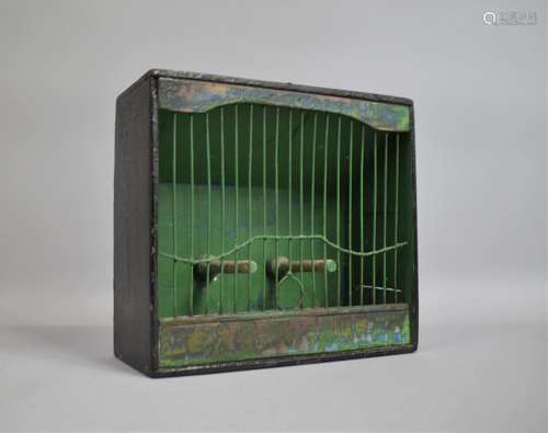 A 19th Century Folk Art Painted Pine Bird Cage with Integral...