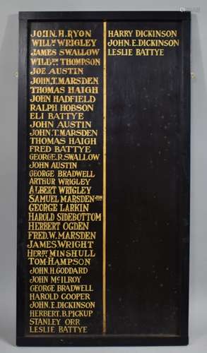 An Early 20th Century Ebonized and Gilt Honours Board, 41x79...