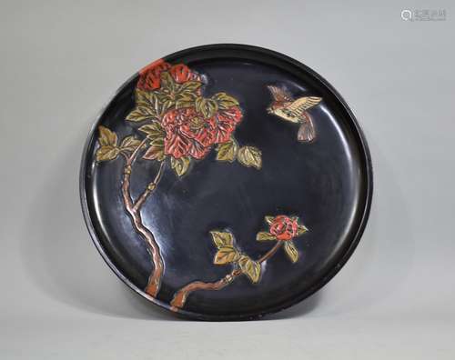 An Early 20th Century Japanese Carved Lacquer Tray with Orig...