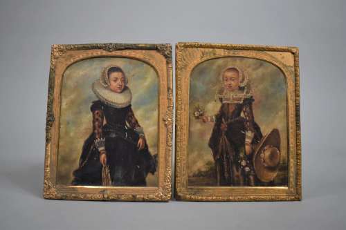 Two 16th Century Portrait Miniatures of Young Girls, Oil on ...