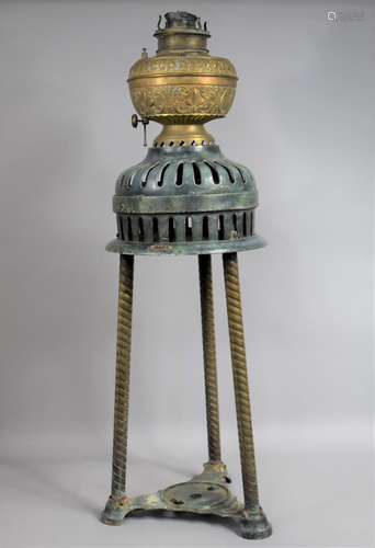 A Late 19th Century Enamel and Brass Combined Oil Lamp and S...