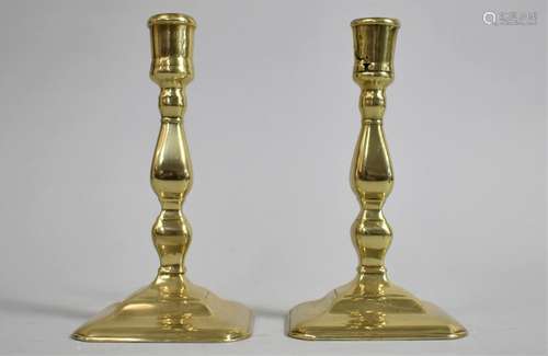 A Pair of Early 18th Century George II Brass Candlesticks, 1...