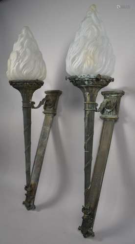 A Large Pair of Architectural Cast Metal Green Patinated Sco...