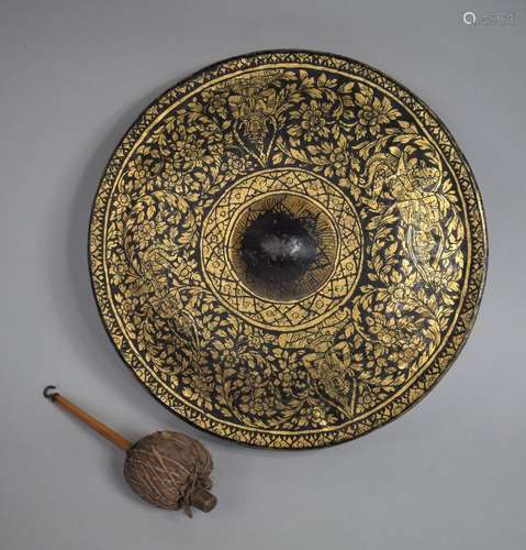 A Thai Black Lacquered and Gilt Cast Bronze Gong of Disc for...