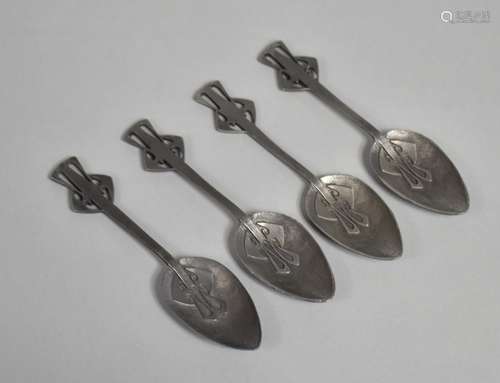 A Collection of Four Arts and Crafts Teaspoons with Pierced ...