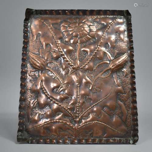 An Arts and Crafts Copper Tray with Embossed Floral Design, ...