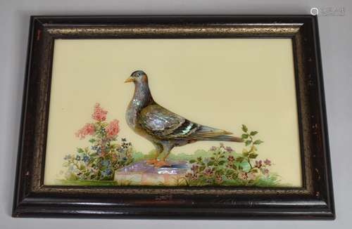 A Framed Late 19th Century Reverse Glass Painting of a Pigeo...