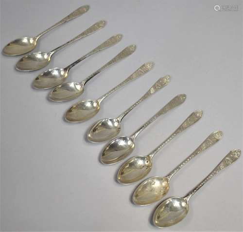 A Set of Ten Silver Teaspoons, Sheffield Hallmark, 168gms