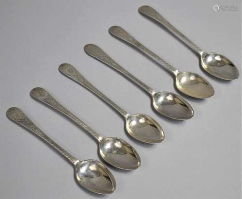 A Set of Six Georgian Silver Teaspoons with Engraved and Cut...