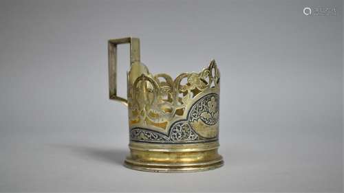 A Russian Silver Niello Tea Glass Holder with Pierced and Fl...