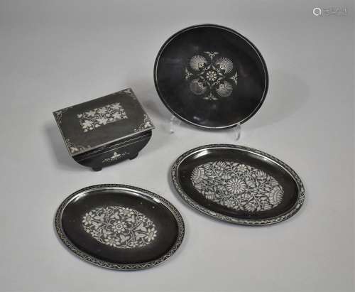 Four Pieces of Indian Bidri Ware to include Hinged Lidded Bo...