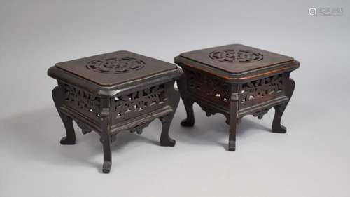 A Pair Chinese Carved and Pierced Wooden Vase Stands, Raised...