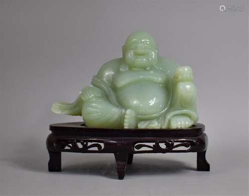 A Large Carved Jade Study of Seated Buddha on Carved Wooden ...