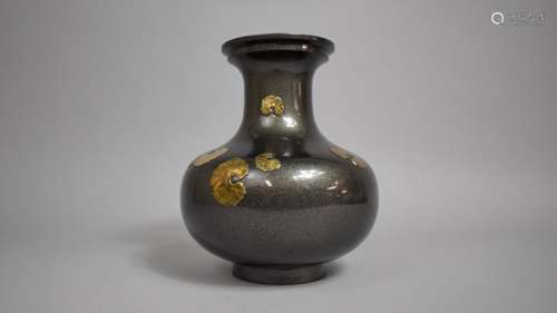 An Japanese Bronze and Mixed Metal Vase of Compressed Balust...