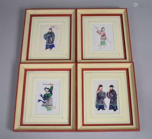 A Set of Four Chinese Pith Paintings Framed and Glazed Full ...