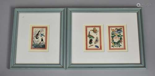 Three Chinese Rectangular Pith Paintings, Single Glazed Fram...