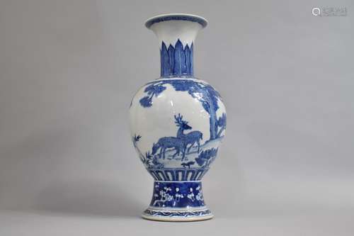 A Chinese Blue and White Vase Decorated with Deer and Prunus...