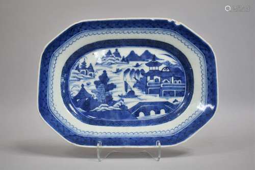 A 19th Century Chinese Export Blue and White Rectangular Pla...