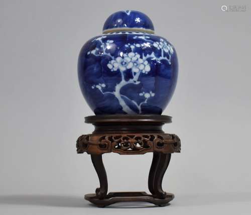 A Small Chinese Blue and White Ginger Jar, Prunus pattern to...