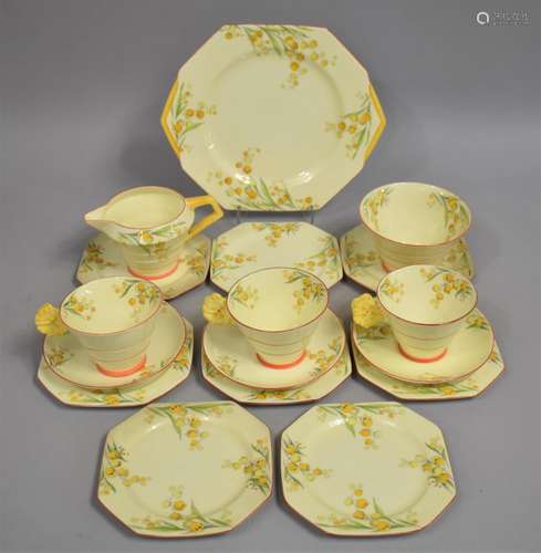 A Part Set of Paragon Art Deco Hand Painted Floral Teawares,...