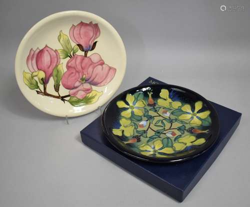 Two Moorcroft Plates, Magnolia Pattern on Cream Ground, 25.5...