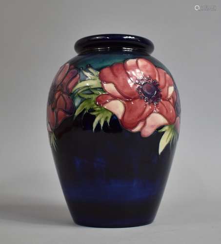 A Large Moorcroft Vase, Anemone Pattern on Blue Ground, Impr...