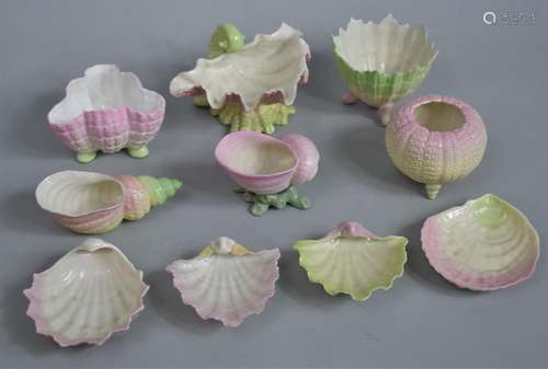 A Collection of Ten Worcester Porcelain Shell Shaped Items t...