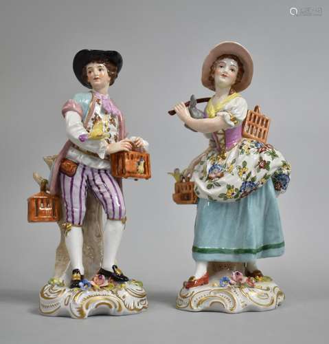 A Pair of Sitzendorf Porcelain Figures, Modelled as a Bird S...