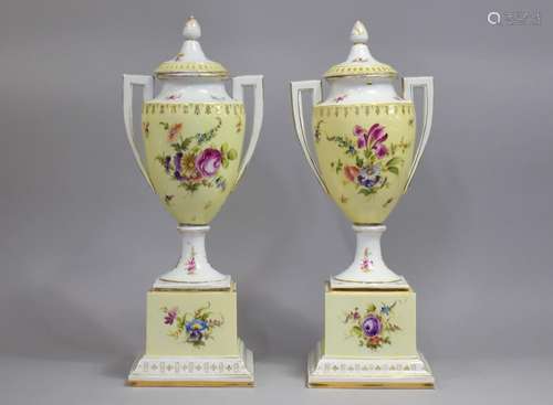 A Large Pair of German Porcelain Twin Handled Vases of Urn F...