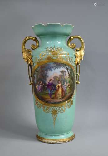 A Large Porcelain Vase with Central Cartouche and Gilt Trim ...