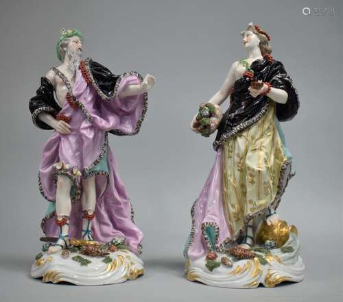 Two Large 19th Century Derby Type Continental Porcelain Figu...