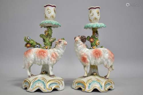 A Pair of 19th Century Porcelain Candlesticks Modelled as Sh...