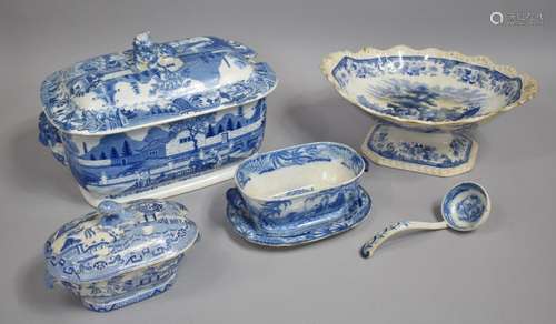 A Collection of 19th Century English Blue and White to compr...