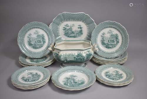 An Early 19th Century Stoneware Transfer Printed Part Dinner...